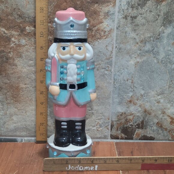 Lights Up Ceramic Nutcracker Christmas Decor Repaired Chip - Picture 8 of 13